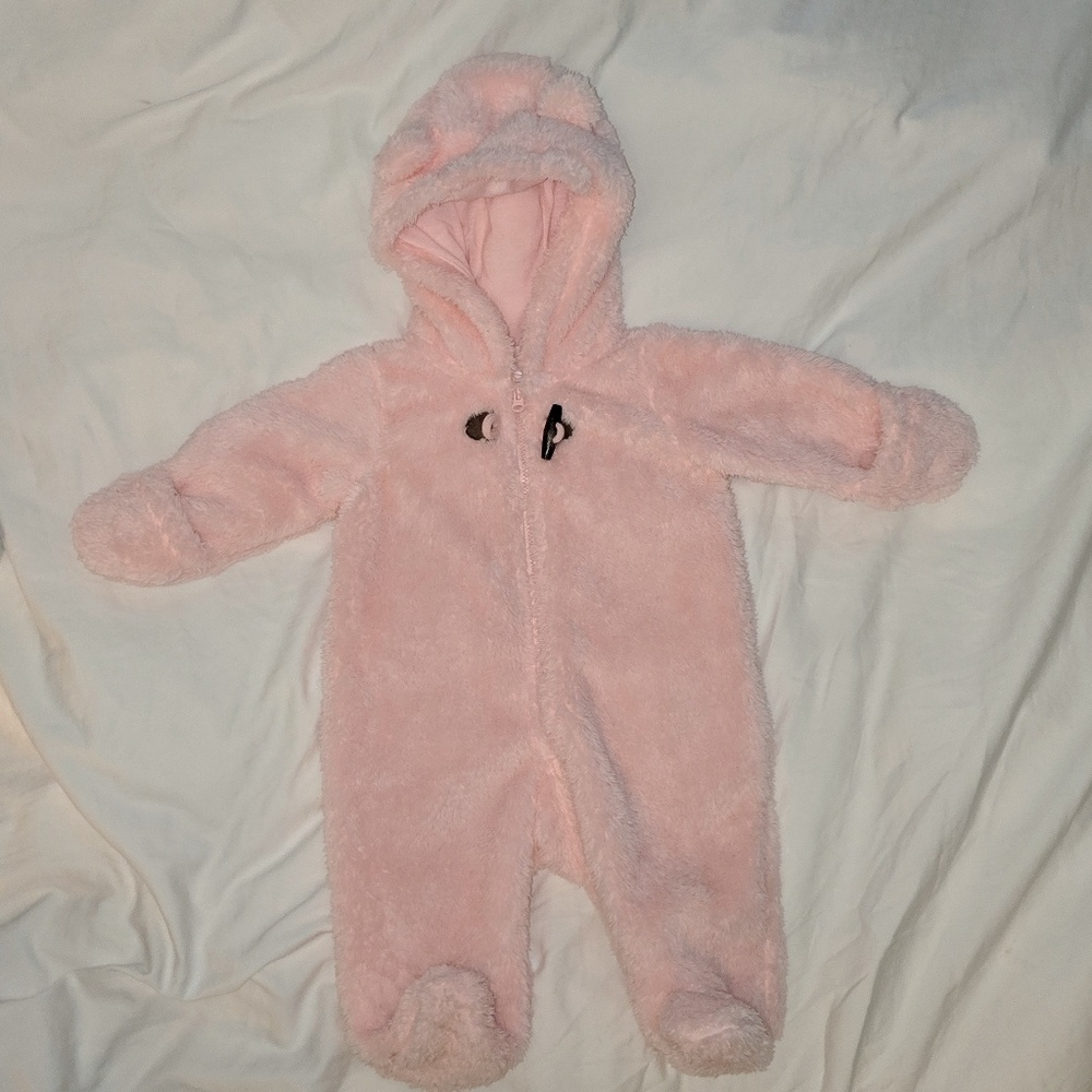 Carter's Hooded Sherpa Pink Bear Suit Size 3 mo